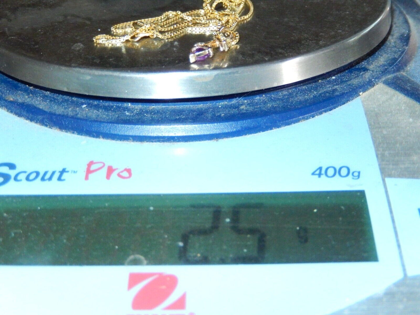 *VINTAGE*14k Yellow Gold Heart Shape Amethyst and 2 Diamond Pendant w/ 18" Chain