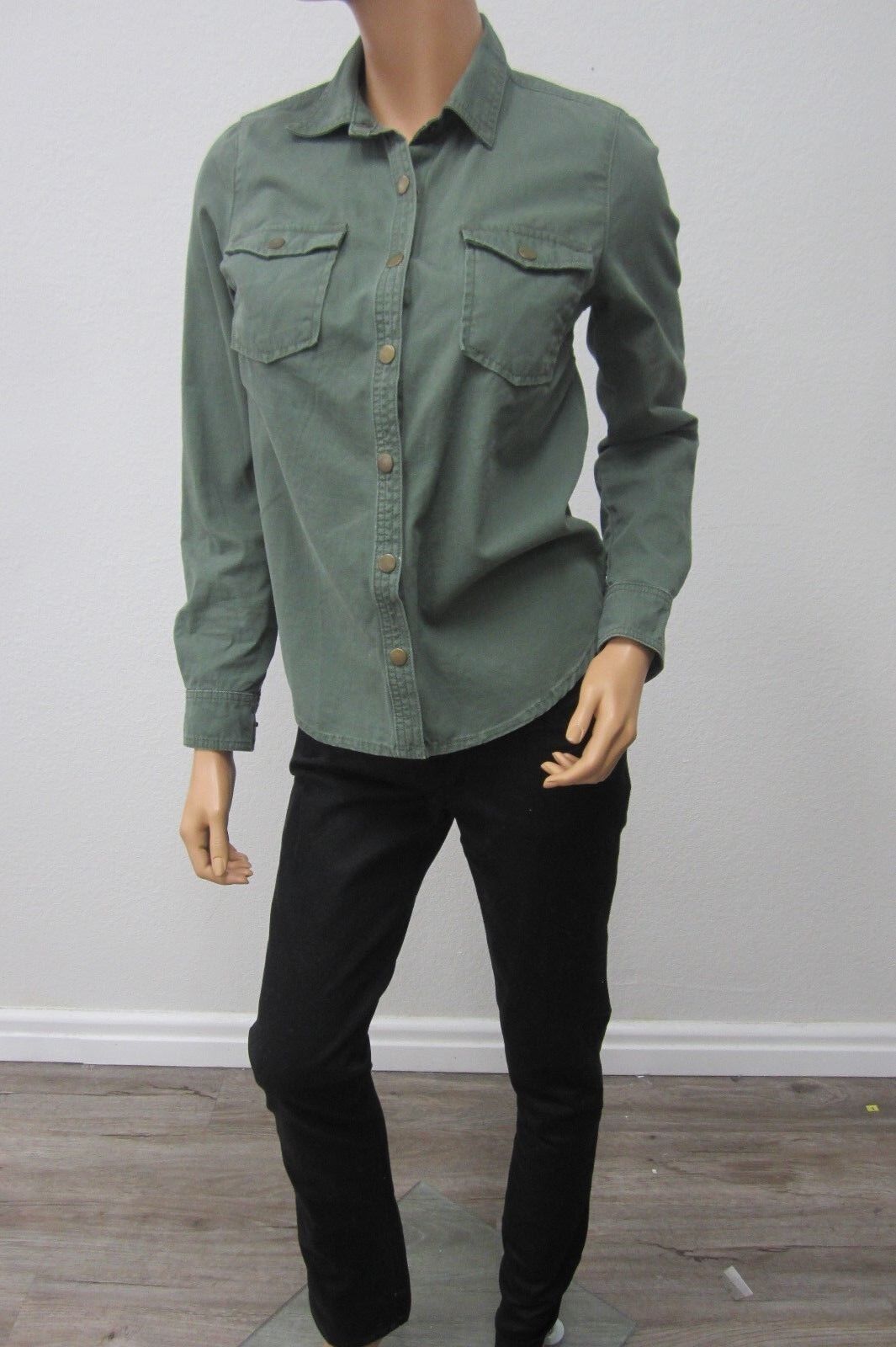 MINTWomens Trendy CUTE Forever 21Military Style Button Down Denim Green Top Sz S