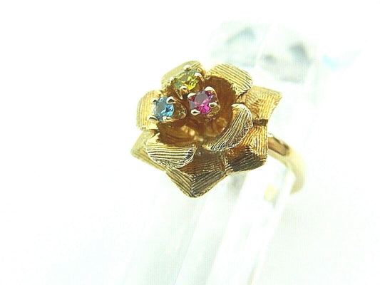 *VINTAGE*  14K Yellow Gold Rose Flower Gemstone Ring Size 6.5