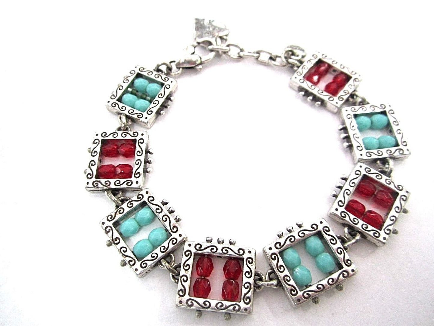 RETIRED BRIGHTON "BEADAZZELED" RED & TURQUOISE BLUE CRYSTAL BRACELET