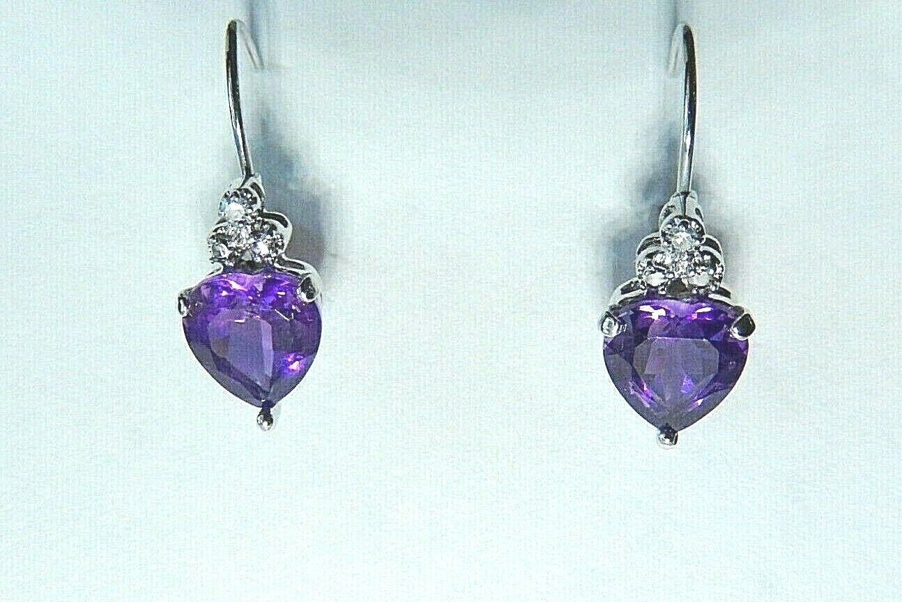 *NWT* 14K White Gold 3.00CT Amethyst and Diamond Lever Back Earrings