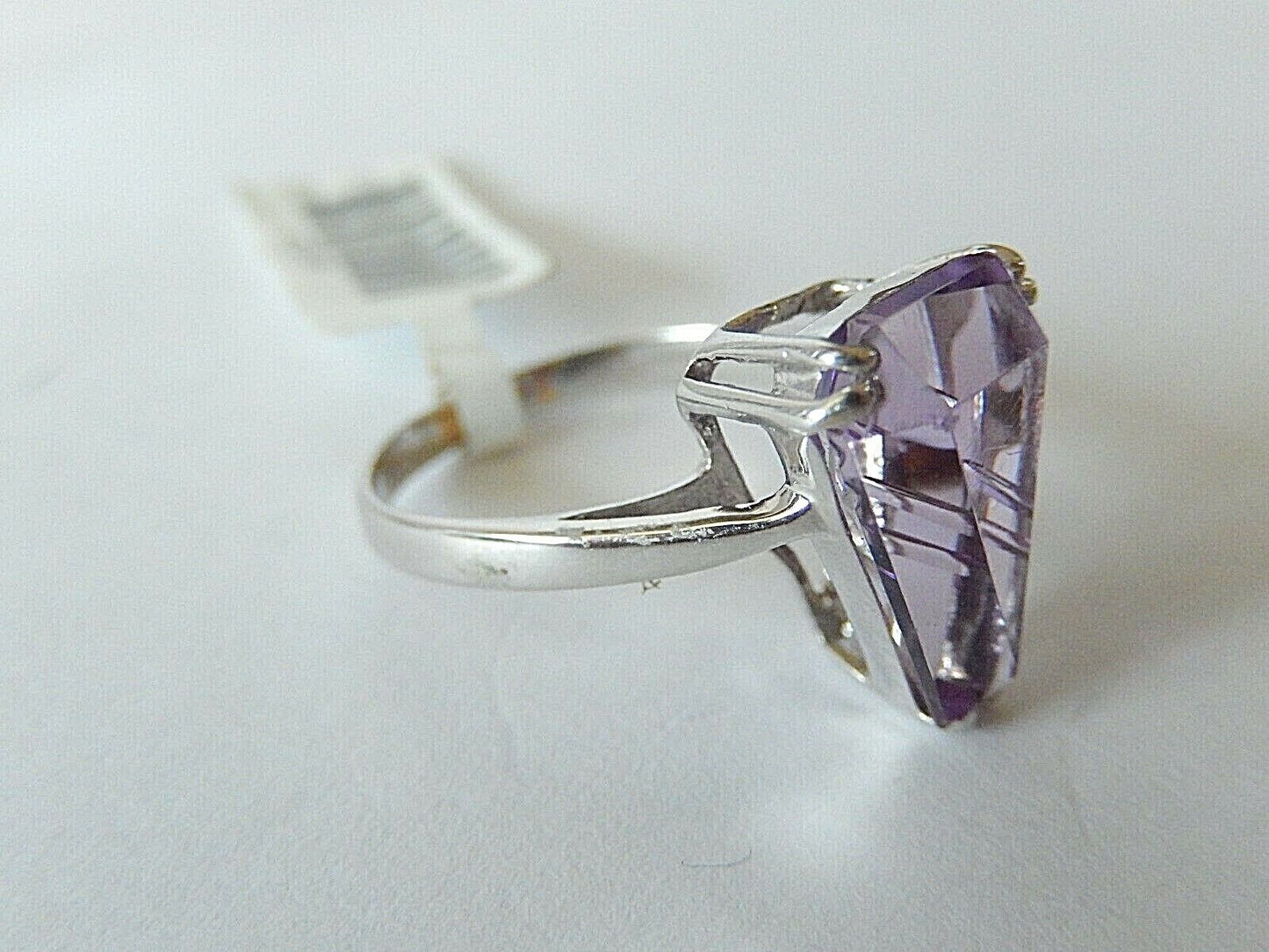14K Solid White Gold Fancy Cut Amethyst  Cocktail Ring Size 7