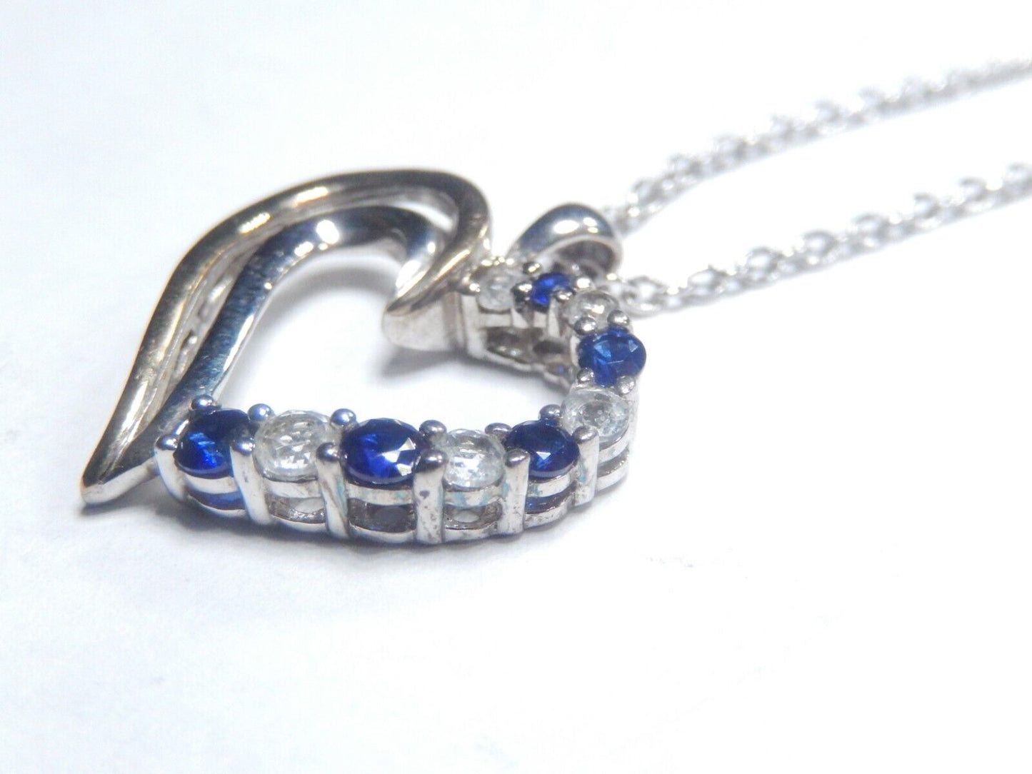 *VINTAGE*  10K Yellow Gold & Sterling Silver CZ & Lab Created Heart Necklace