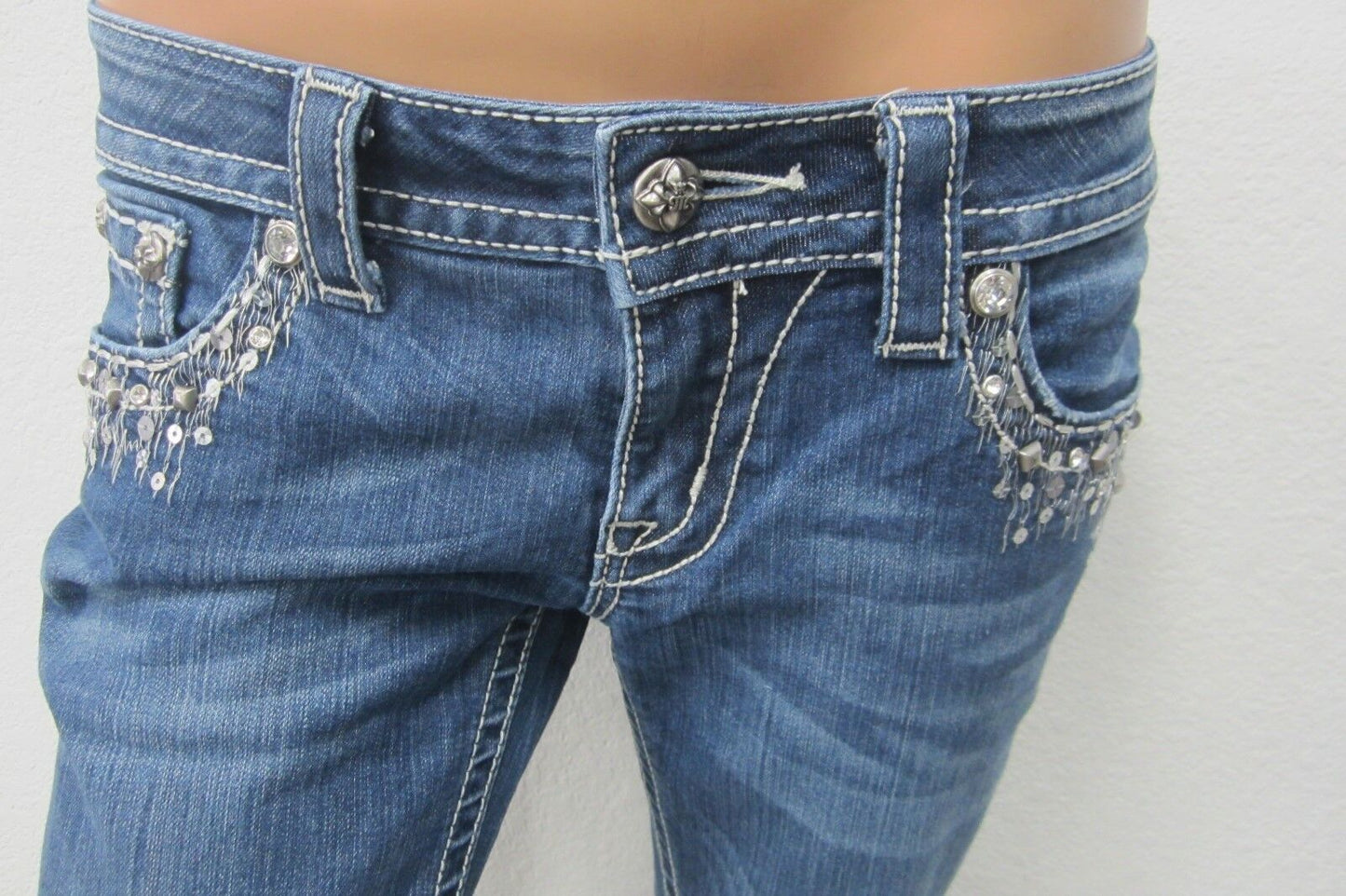 Miss Me JE5682B2L Boot Embellished Studded Denim Jeans Womens Size 28 Inseam 33