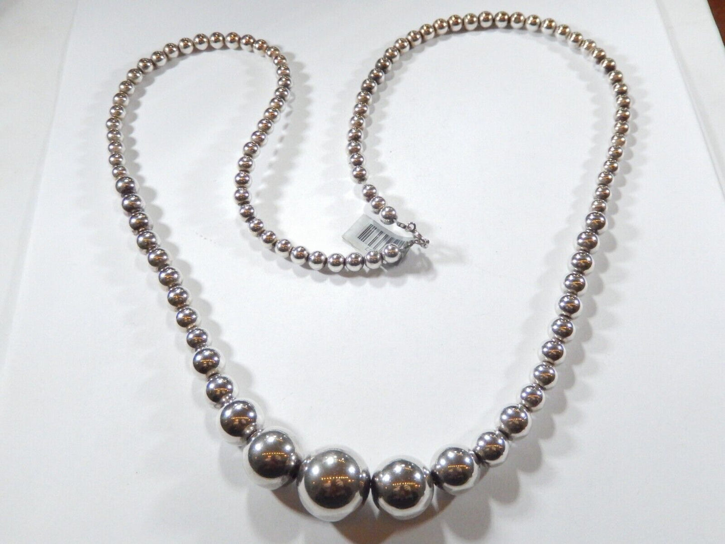 ~VINTAGE~  Sterling Silver 19mm to 6mm Graduated Bead 30" Drop Necklace 45.9gms