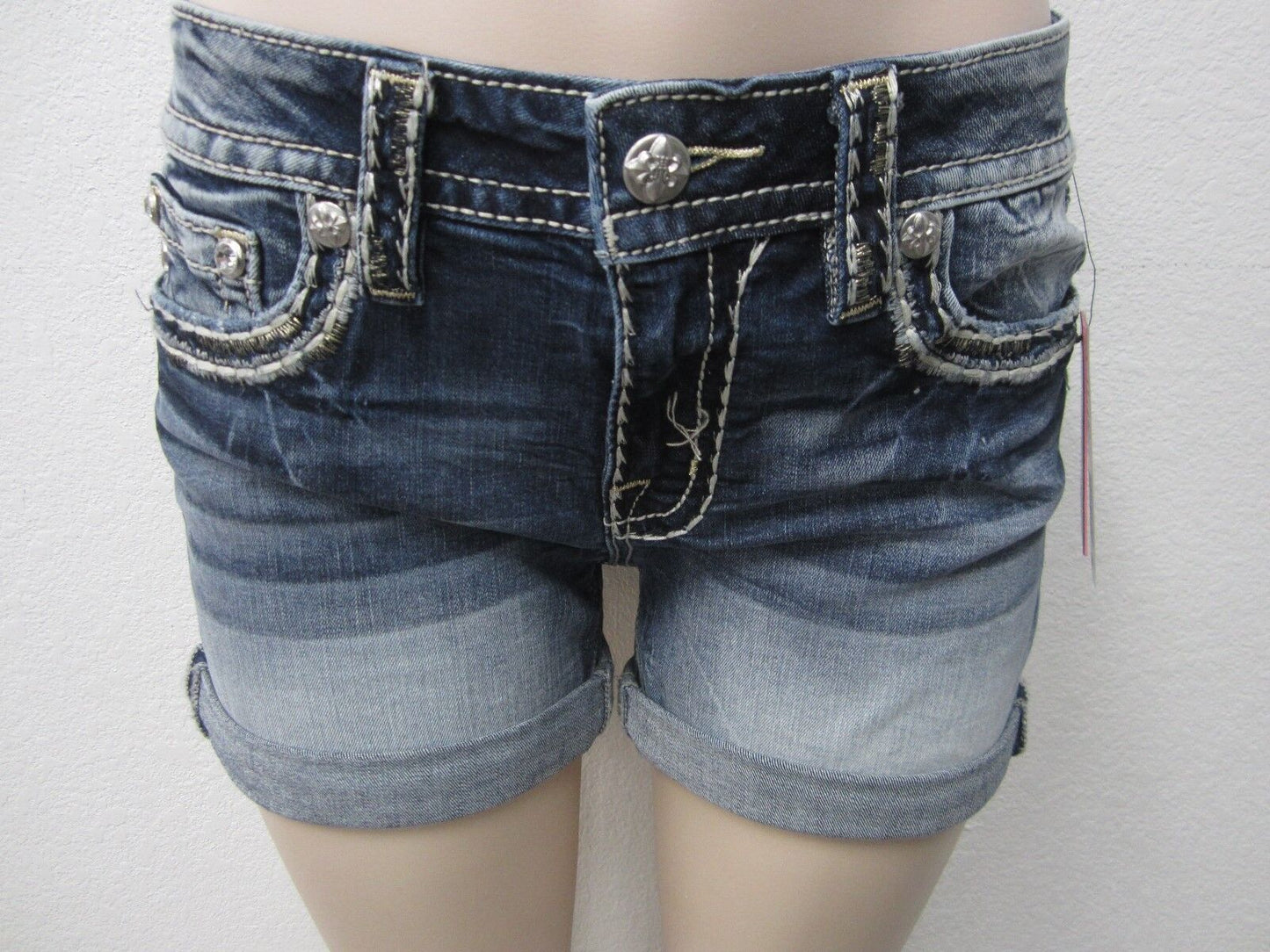 NWT Miss Me  Thick Stitched Pockets Rolled Stretch Shorts - M5014H272 Size 27x3"