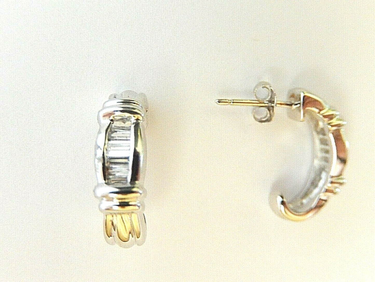 14K Solid White Gold 3/4 Hoop Earrings with Natural VS Baguette Diamonds