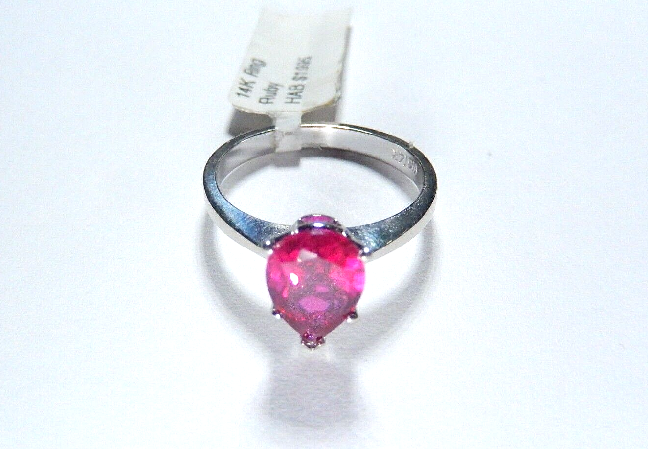 *NWT* 14K White Gold  2.00ct Pear Cut Ruby Lab Created Solitaire Ring Sz 7