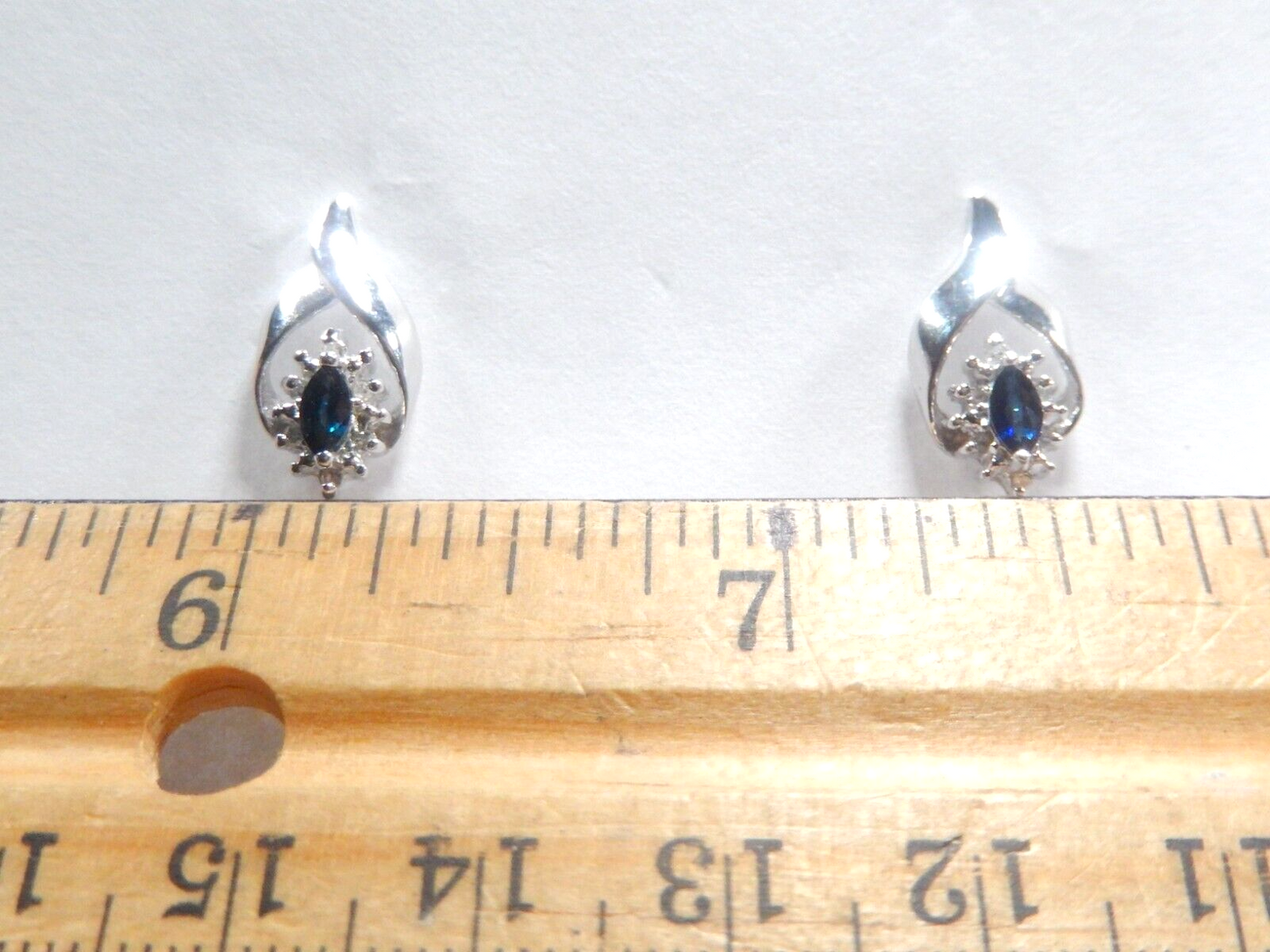 10k White Gold Natural Marquise Sapphire And Diamond Stud Earrings