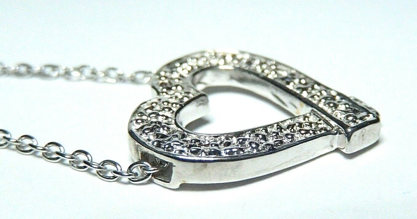 *NWT*  14K Solid White Gold Heart Pendant with 18" Chain - 7/8" x 3/4"