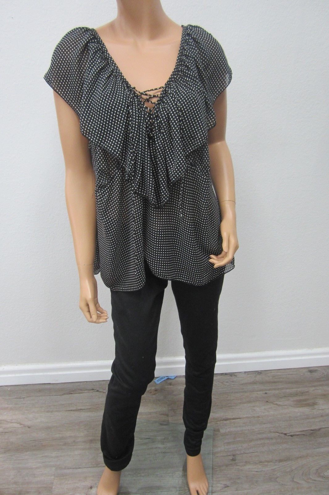 *SUPER CUTE*  LANE BRYANT SIZE 18 BLOUSE WOMEN'S TOP SHEER Black/White Poka Dot