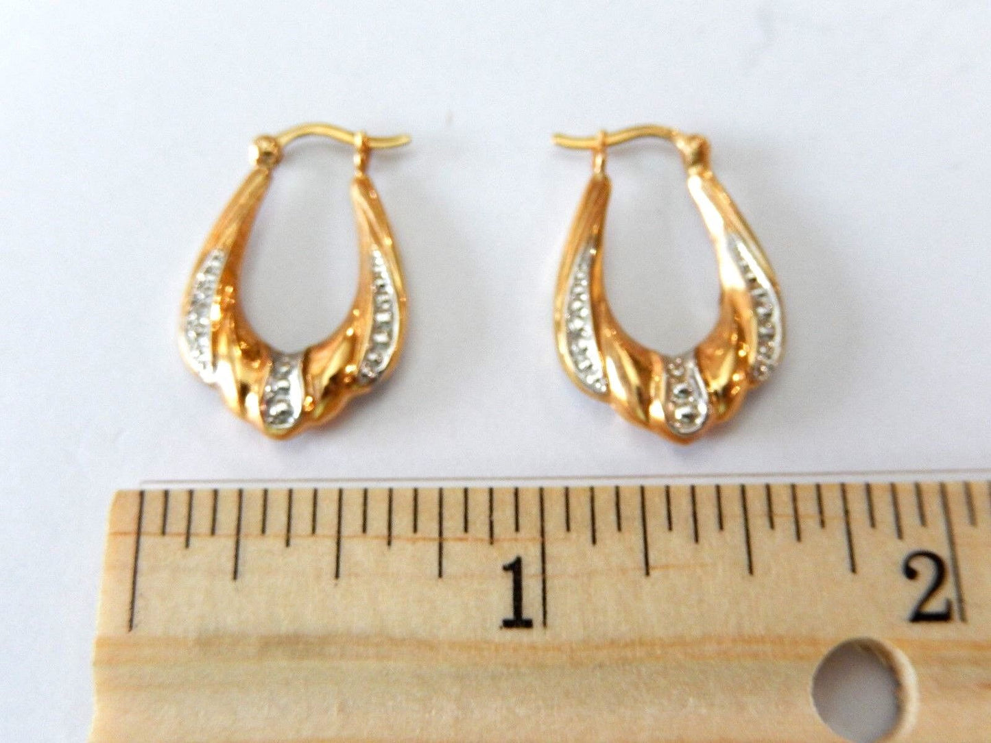 *NEW*  14k Yellow & White Gold Hollow Diamond Style Two Tone Earrings