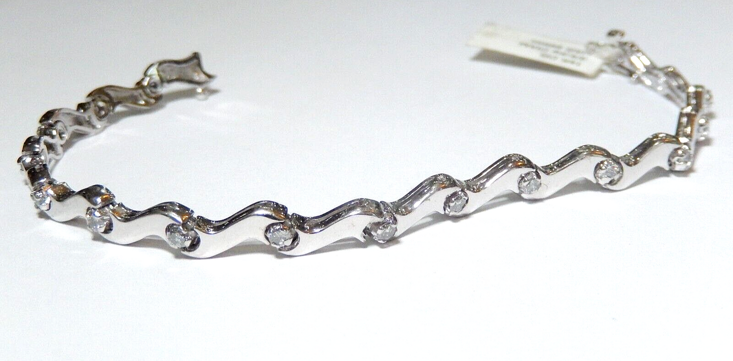 *NWT*  14K White Gold Heavy Elegant .75CT  VS2 Diamond Fancy Link Bracelet 7"