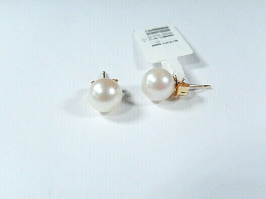 *NWT* 14k Yellow Gold 7mm AAA QUality Cultured Pearl Stud Earrings