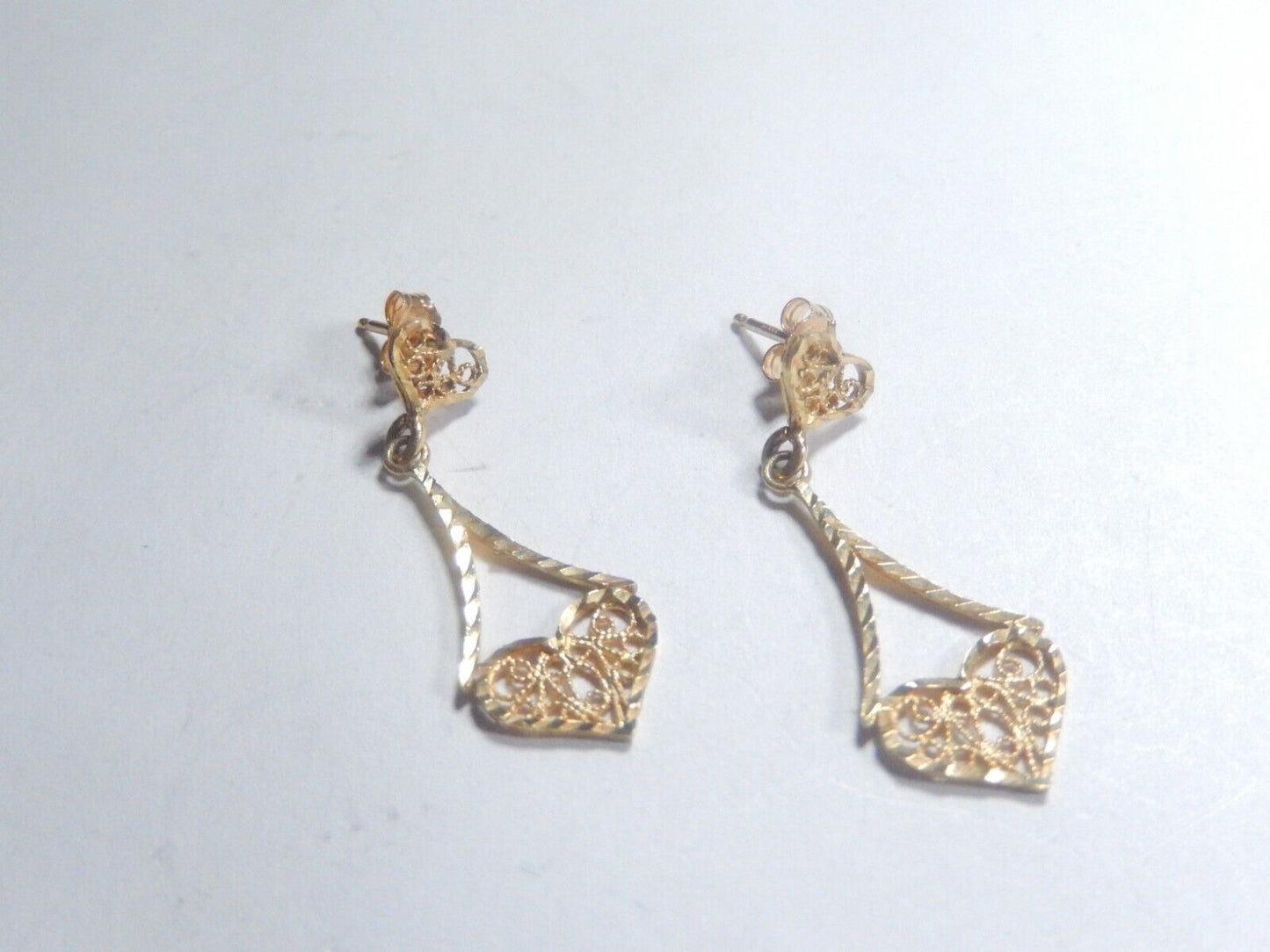 *VINTAGE*  14K Yellow Gold Filigree  Dangle Earrings 30x10mm