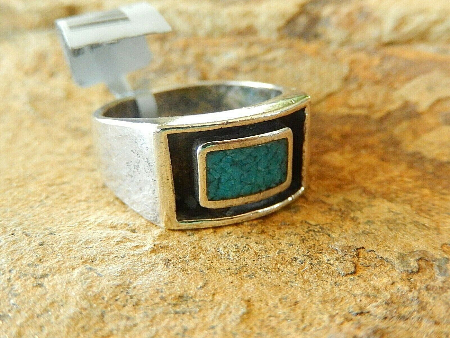 *VINTAGE*   Southwest Sterling Silver Turquoise Ring Size 10.5