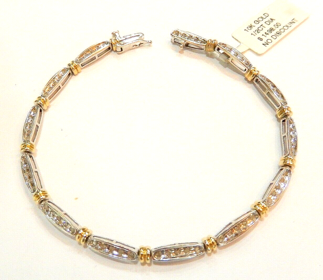 *VINTAGE*  10k Yellow and White Gold .50CT Diamond  Fancy Link Bracelet 7.25"