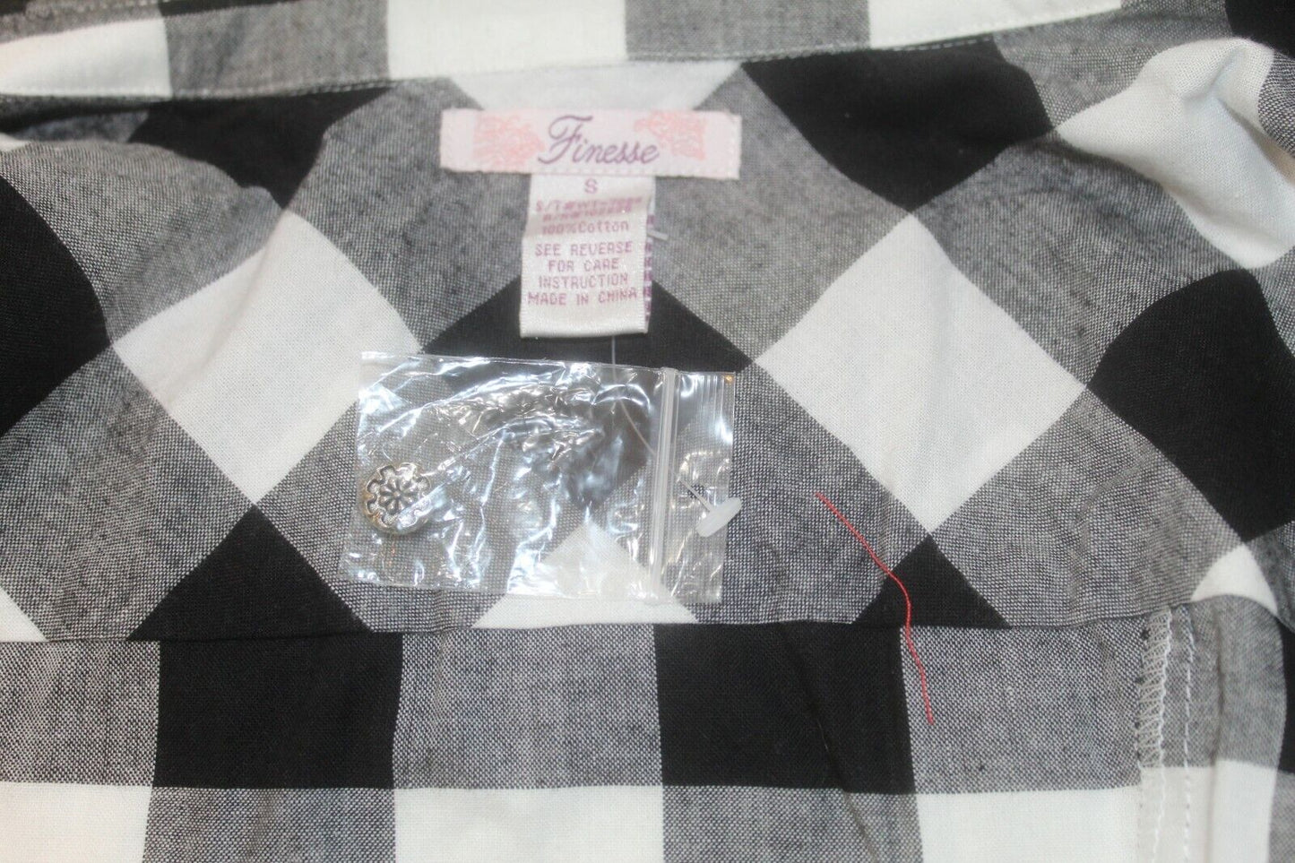 *NEW^  Finesse Cotton Front Button Down Black & White Plaid Dress w/Pockets Sz S