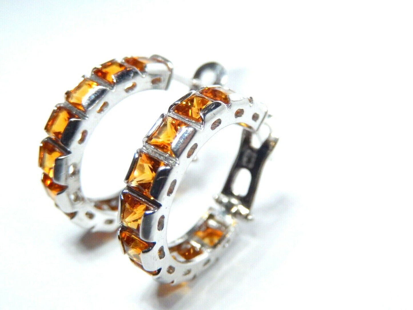 *NWT* 14K Solid White Gold 4.5CT Citrine Hoop 4.5mm Thick Earrings 3/4" Diam