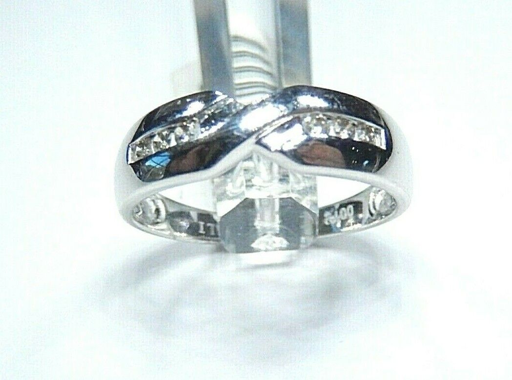 *VINTAGE* 14K White Gold Diamond Engagement & Wedding Criss Cross Ring Size 7.75