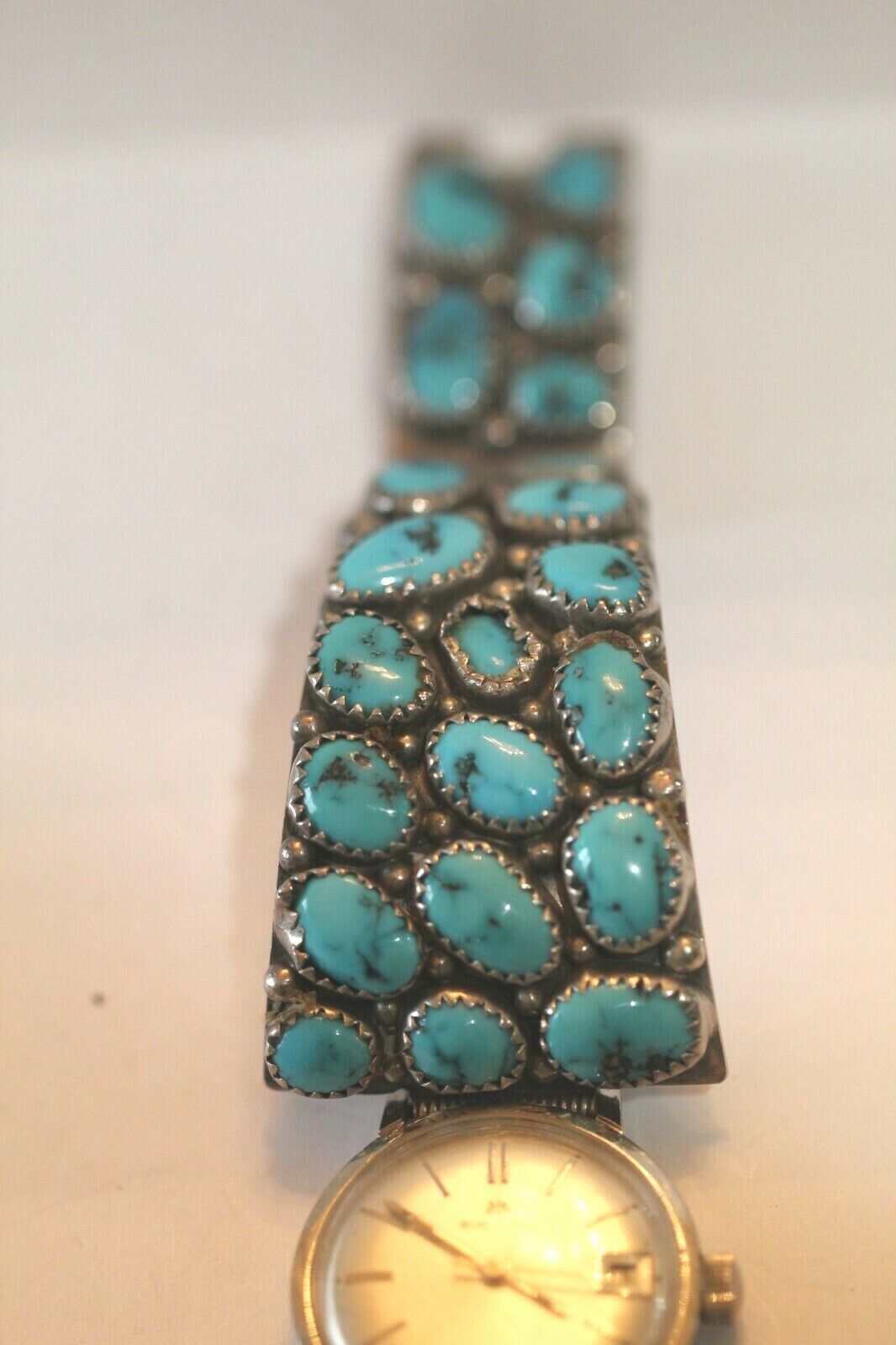 *VINTAGE*  Signed Native American Sterling Silver & Turquoise Watch Band & Watch