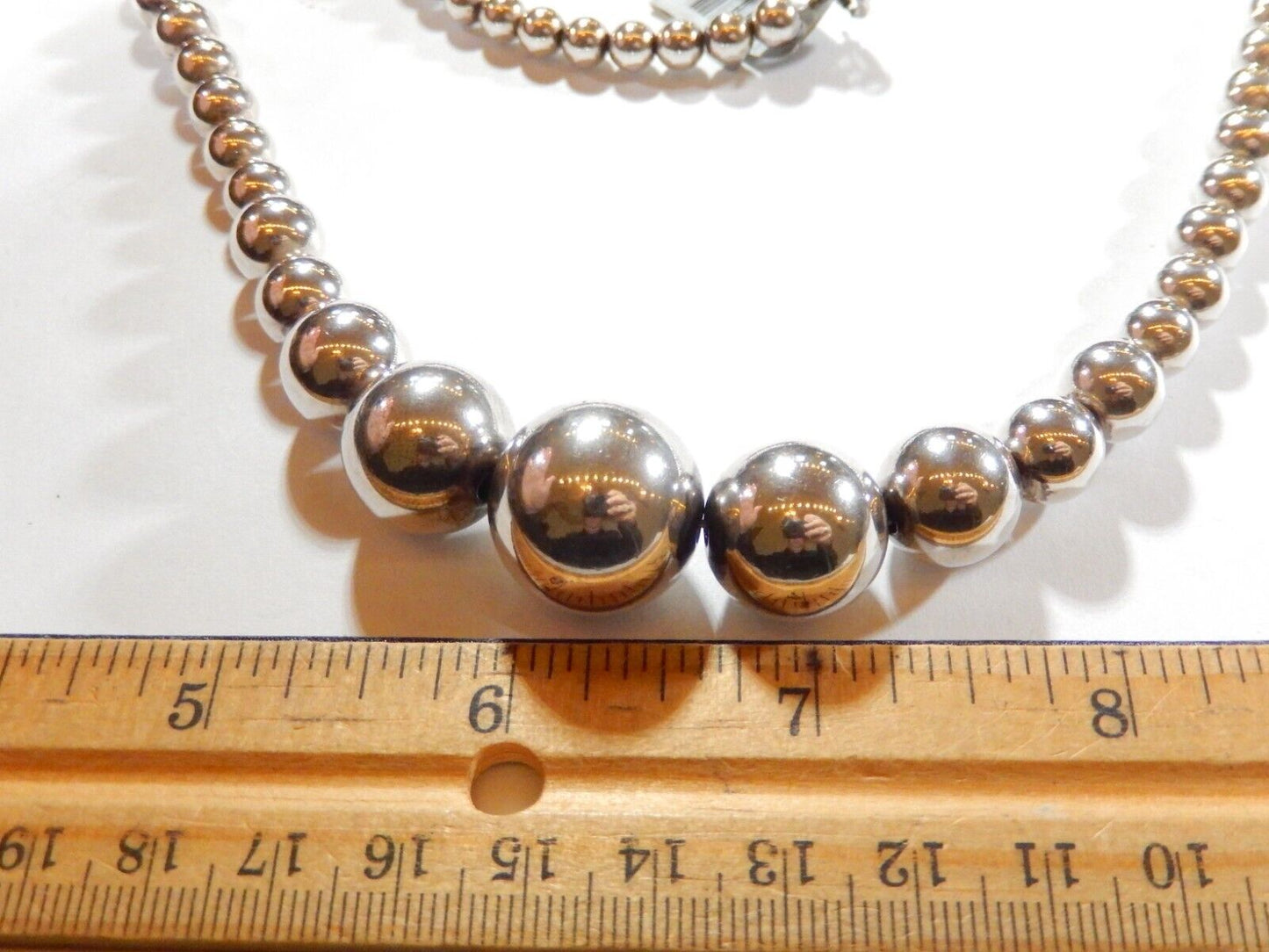 ~VINTAGE~  Sterling Silver 19mm to 6mm Graduated Bead 30" Drop Necklace 45.9gms