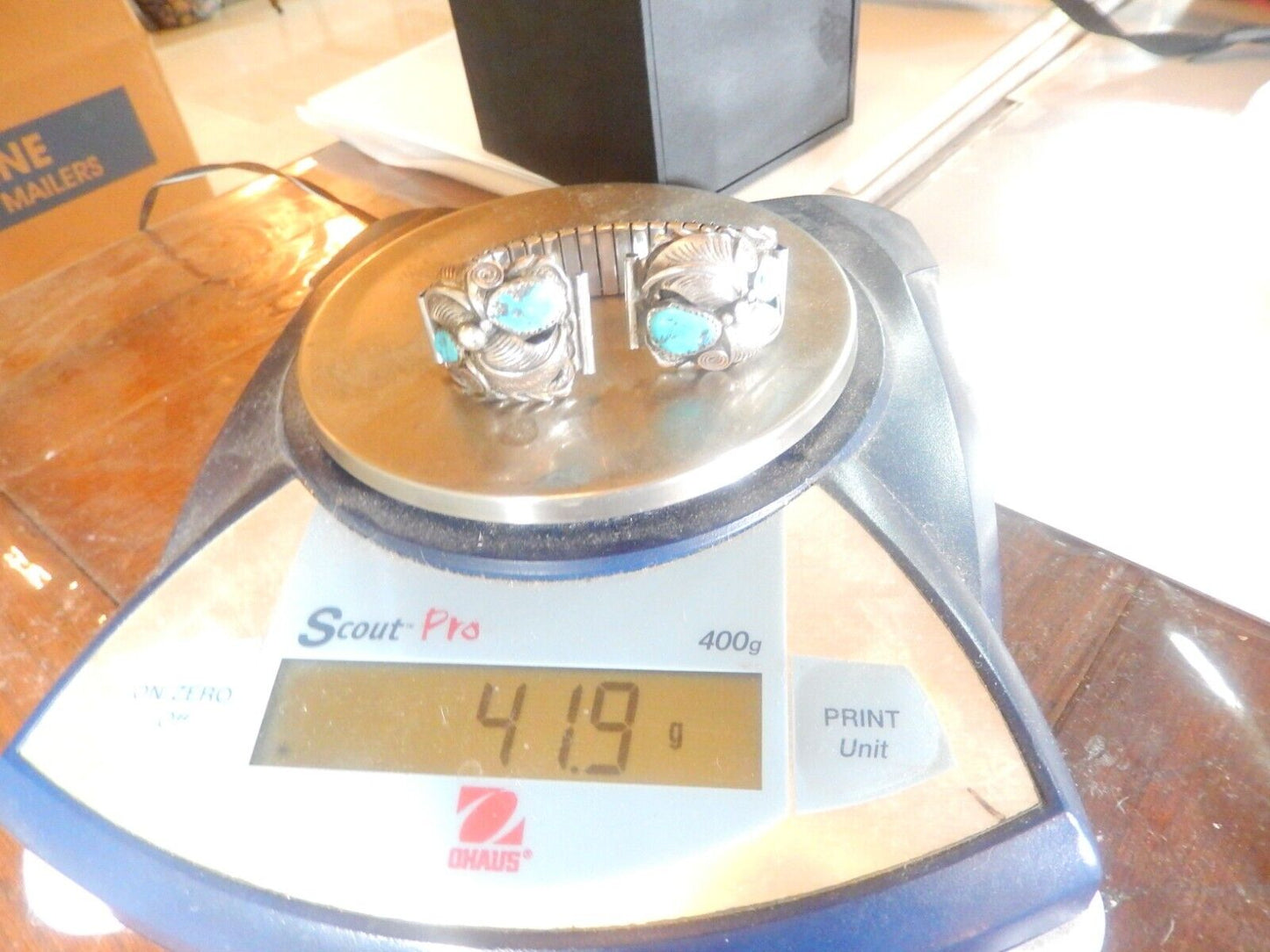 SIGNED - JIM YAZZIE Vintage STERLING Silver NAVAJO Turquoise WATCH TIPS