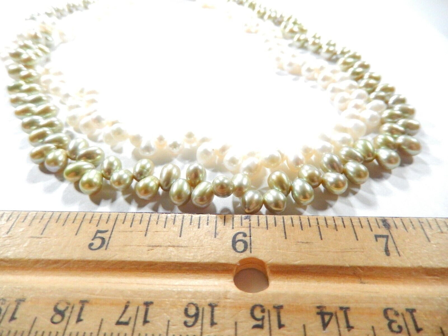 Double Strand Cultured Pearl Necklace  Beautiful White & Green Pearls ~ 16"