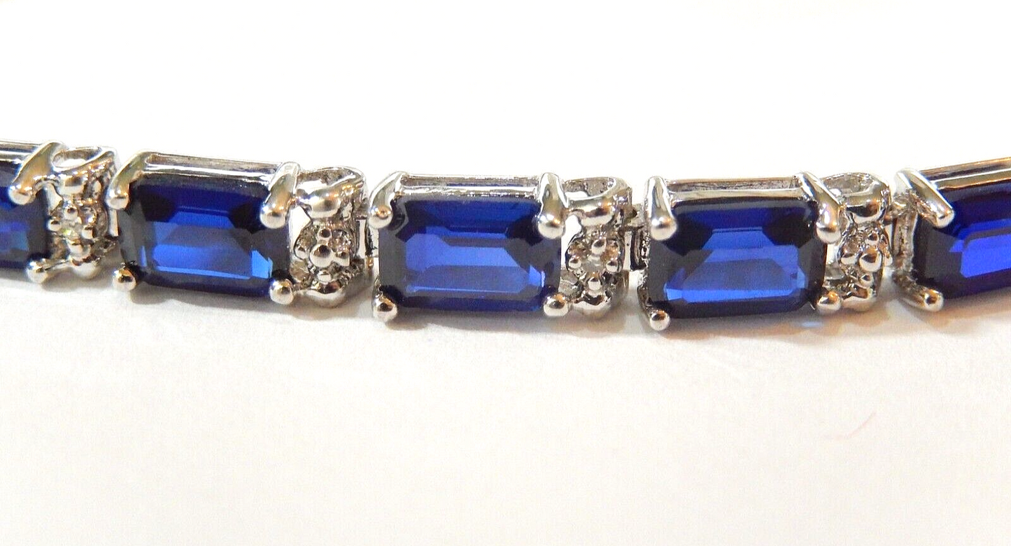 *NWT* 10K White Gold  15.0 CT Sapphire and Diamond Statement 7" Bracelet