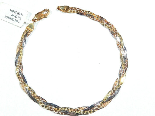 18k SOLID  Yellow Gold White Gold Rose Gold Braided Italy Bracelet 7.5" Bracelet