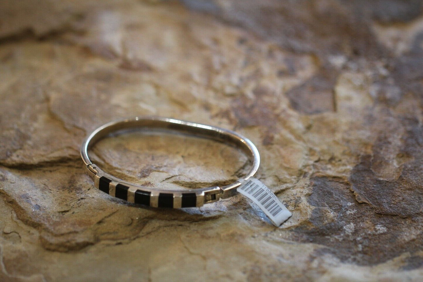 *VINTAGE*  Taxco Mexico Mid Century Black Onyx Sterling Silver Cuff Bracelet