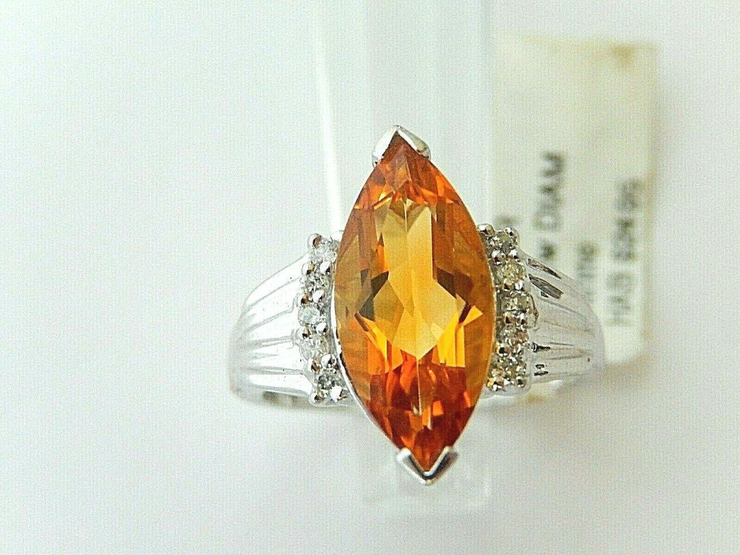 14K White Gold 3CT Natural Yellow Citrine and Diamond Cocktail Ring Sz 7