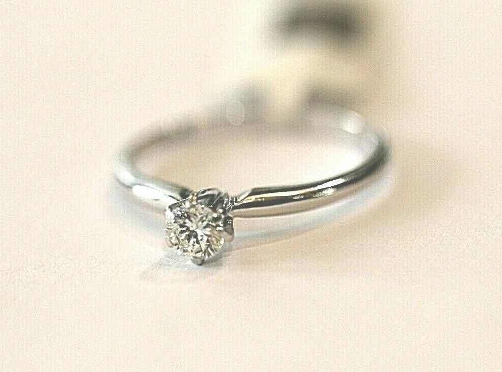 *NWT* 14K White Gold 1/4 Ct Round Cut Solitaire Diamond Engagement  Ring Sz 7