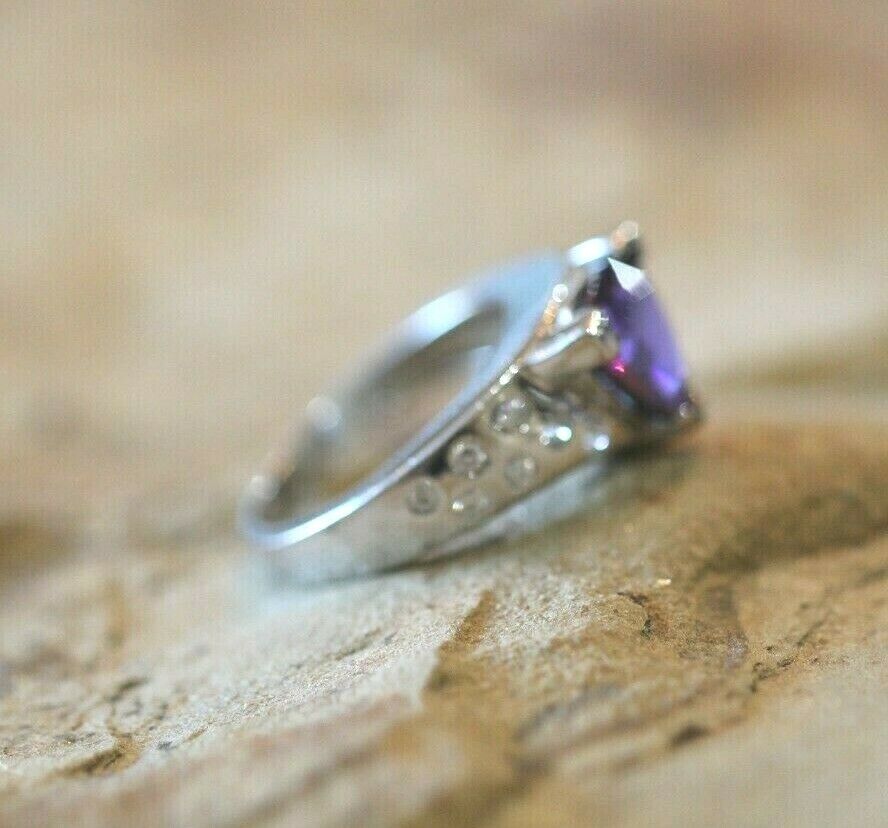 *VINTAGE*   AMETHYST  &  FIRE OPAL Ring with CZ  925 STERLING SILVER Sz 7.5