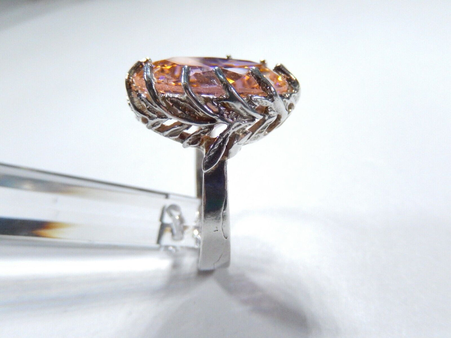 HUGE-  .925 Sterling Silver 13.0 CT Statement Ring Pink CZ Cocktail Ring sz 8