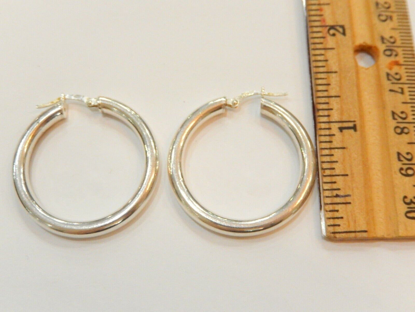 925 Sterling Silver Italian 4mm Tube Plain Hoop Polished Earrings 1.25"