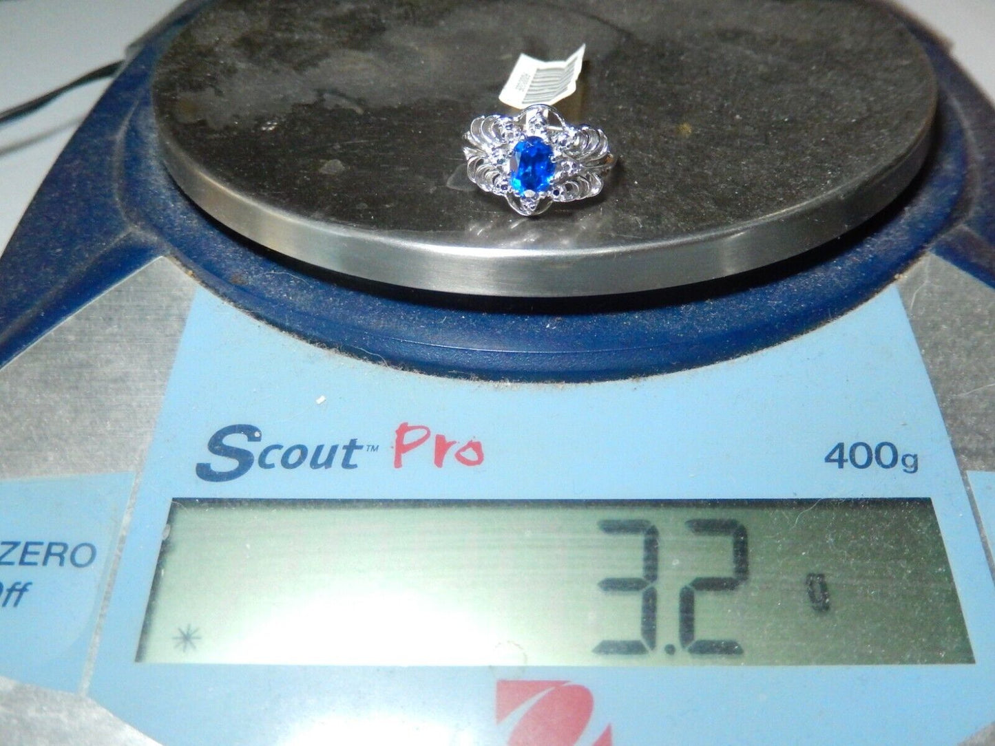 *NWT* 10k White Gold .75 CTLab Created Oval Sapphire Ring Sz 7