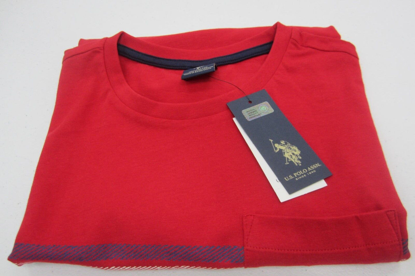 *NWT* US Polo Assn Unisex S Short Sleeve Red/Blue Strip Pullover Pocket T-Shirt