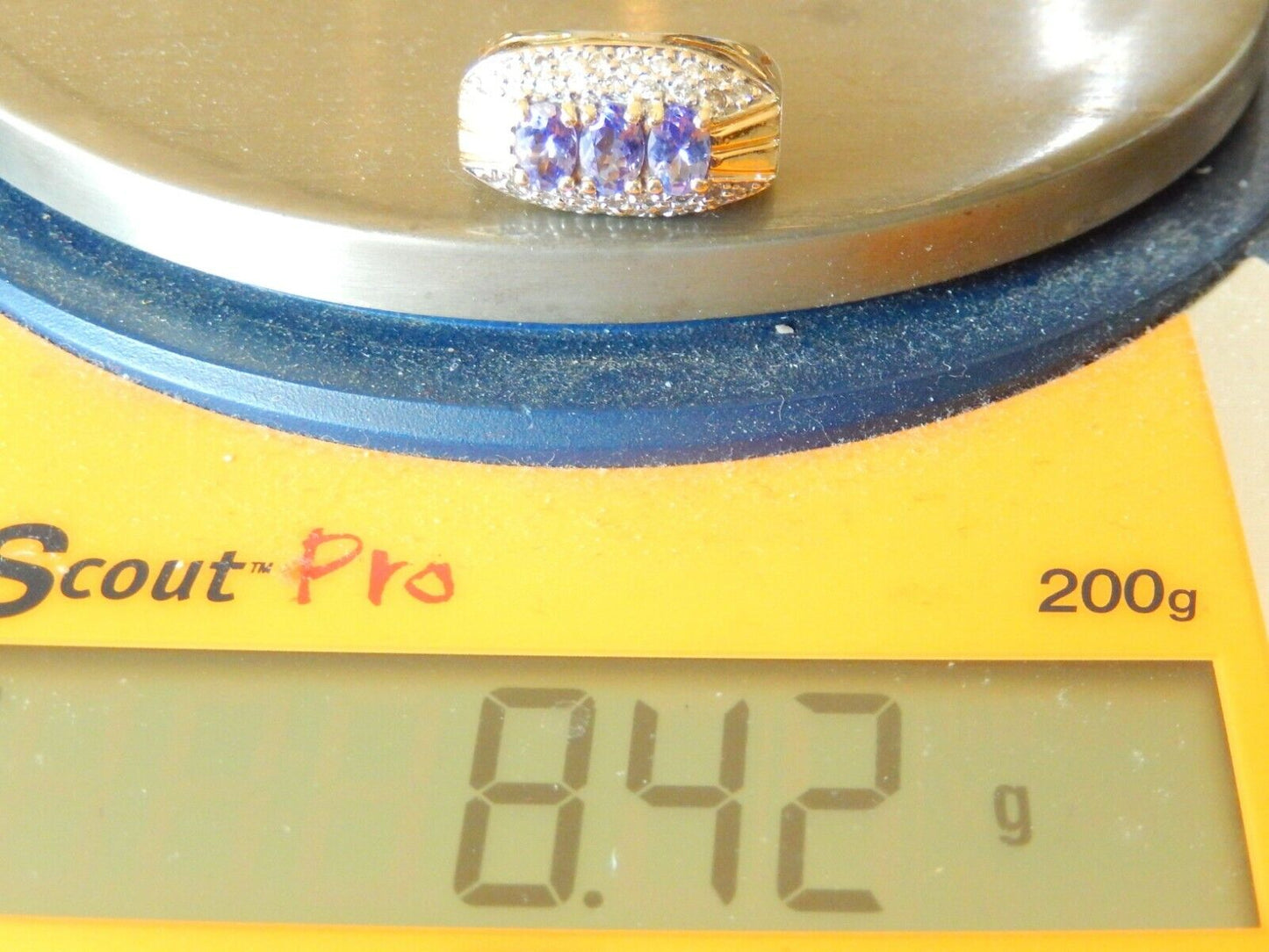 *VINTAGE* 14k Yellow Gold 2CT Tanzanite And Diamond Ladies Cocktail Ring Sz 7.25