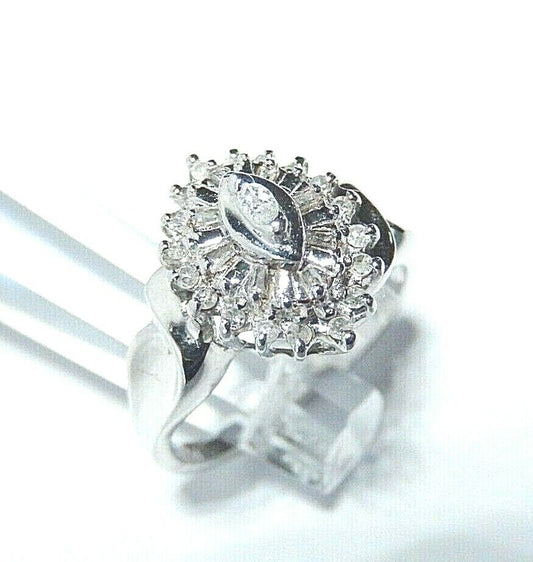 *NEW* 10K White Gold 1/3CT  Diamond Cluster Ballerina Ladies Ring Size 7.5