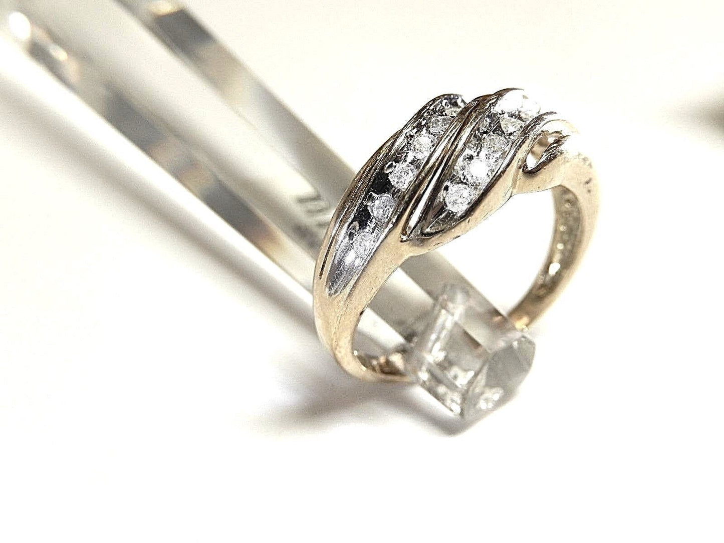 Two Row .25CT Natural Diamond Slant Wedding Band Ring in 10K SOLID Yellow Gold
