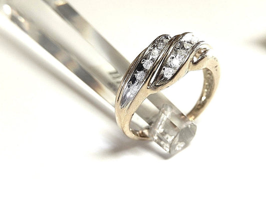 Two Row .25CT Natural Diamond Slant Wedding Band Ring in 10K SOLID Yellow Gold