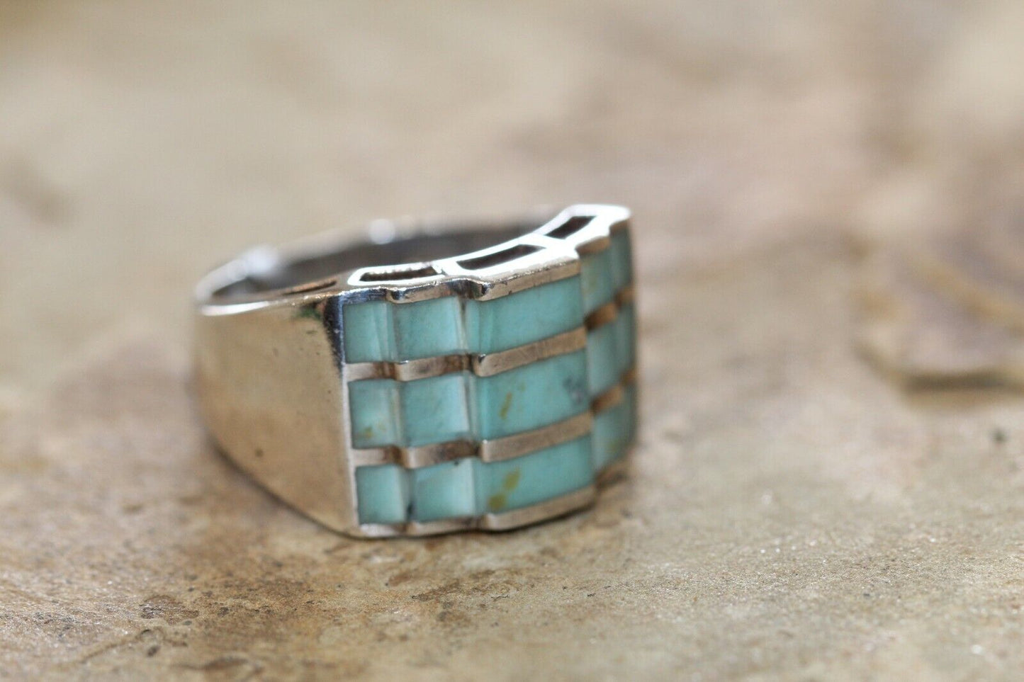 *VINTAGE* LARGE Native American Turquoise Sterling Silver Ring Sterling size 9.5