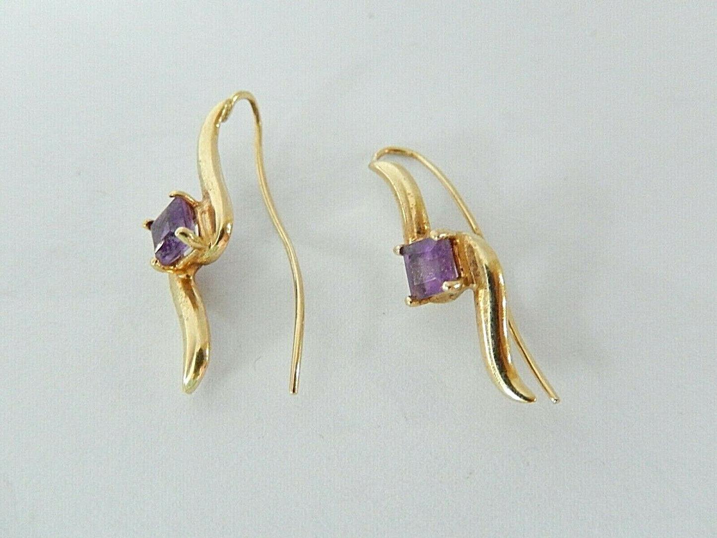 14K Solid Yellow Gold Princess Cut 4X4mm Purple Amethyst Drop Earrings