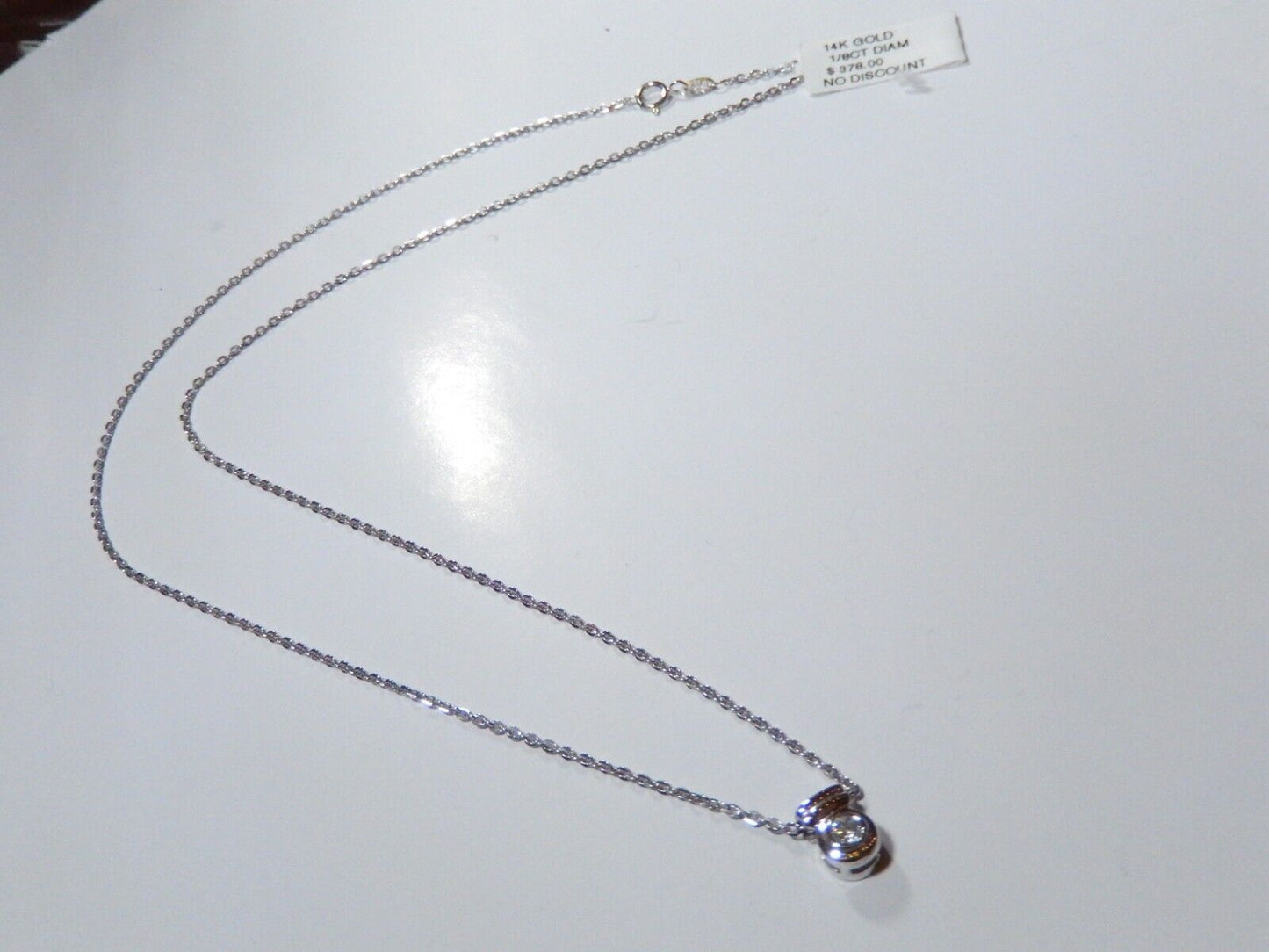 *NWT*  14K White Gold 1/8 ct Solitaire Real VS Diamond Pendant w/ 18" Necklace