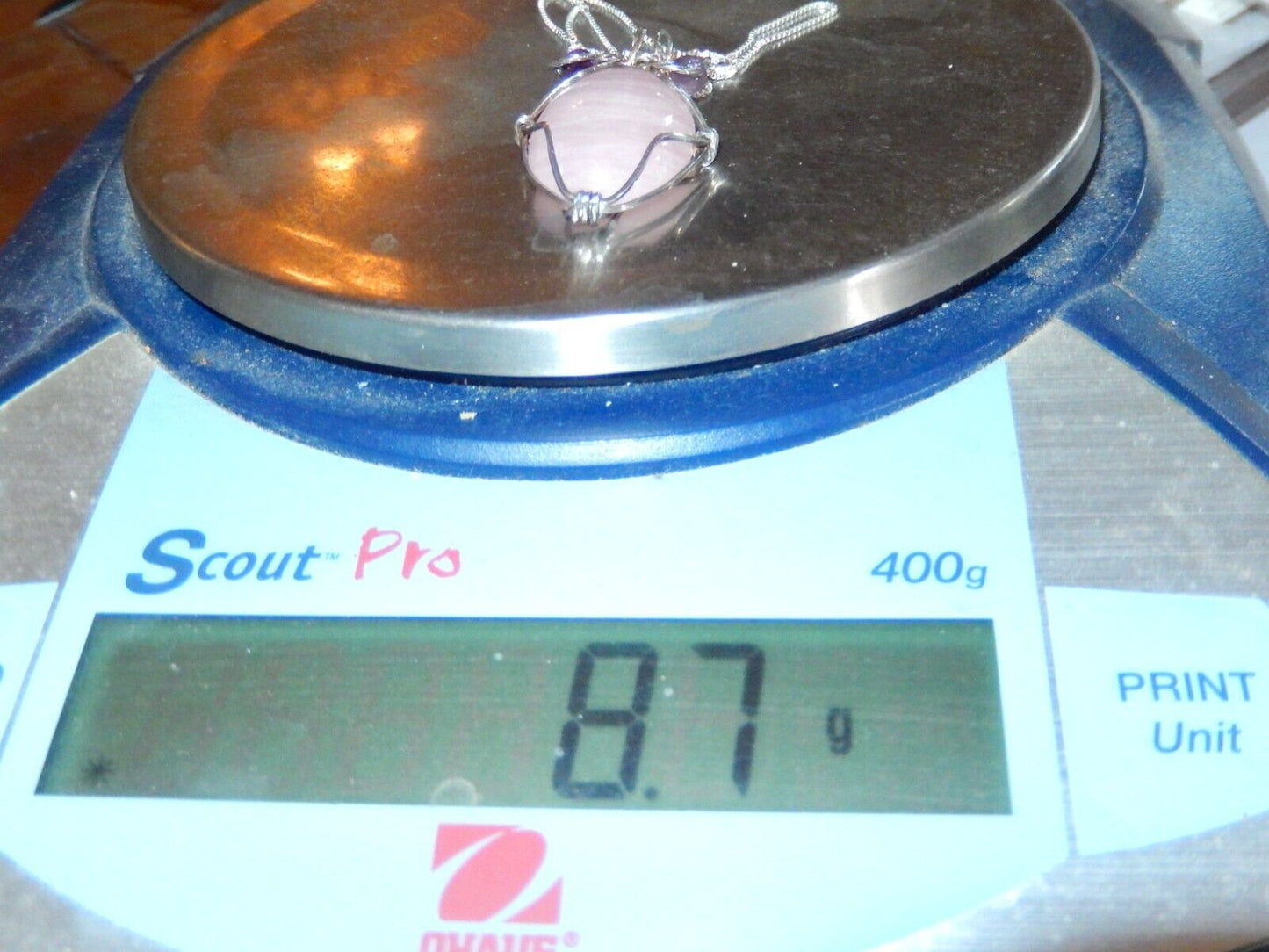VINTAGE Pink Amethyst Stone Wrapped In Sterling Silver Wire  Necklace w/18"chain