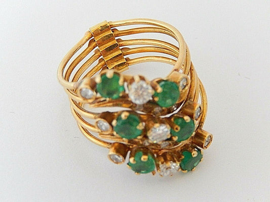 *VINTAGE* 14K Yellow 1.75CT Gold 5 Hinged  Band Emerald & Diamond Ring Sz 8.75