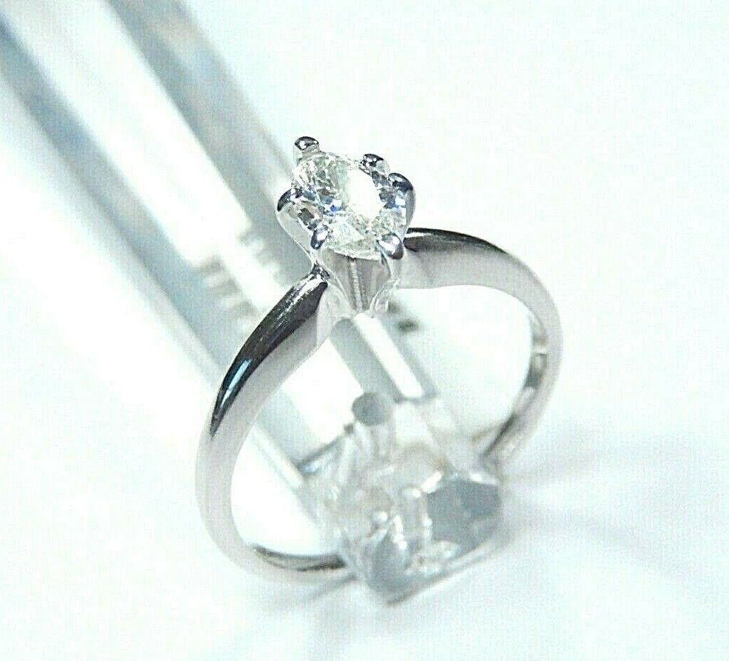 *NWT* 14K White Gold.33 CT Marquise Cut Diamond Solitaire Engagement Ring Size 6