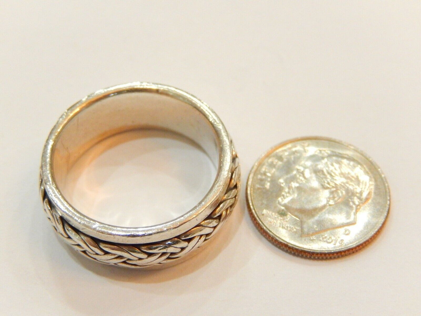 Sterling Silver 8mm Woven Braided Spinner Ring Band   9gm  Size 10