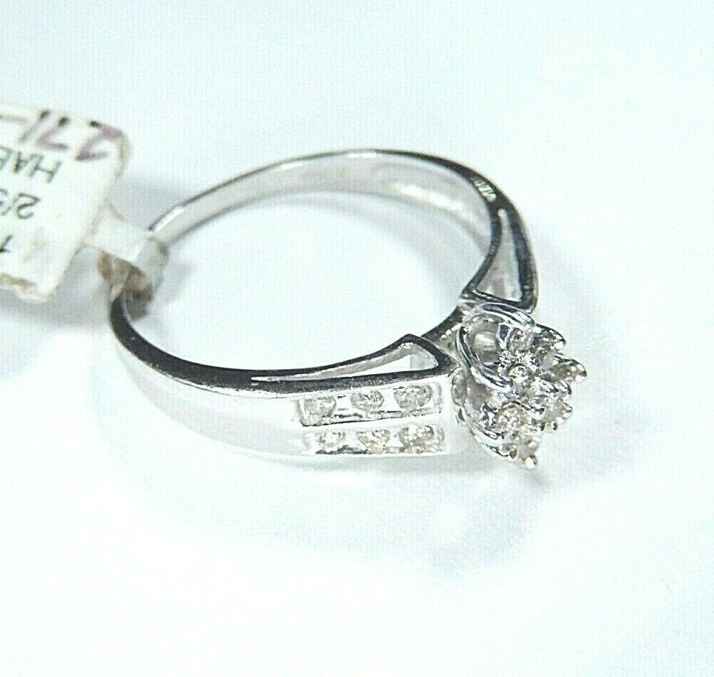 *NWT* 10kt White Gold 2/5CT Diamond Cluster Bridal Wedding Engagement Ring Sz 8